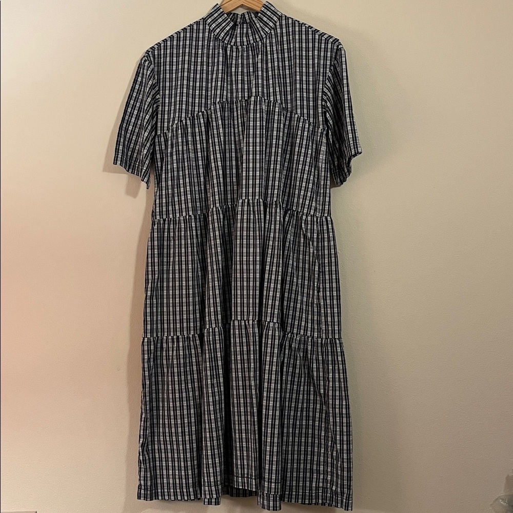 Navy and White Striped Tiered Dress